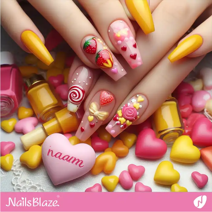 Strawberries and Candies Valentine Nails | Valentine Nails - NB2187